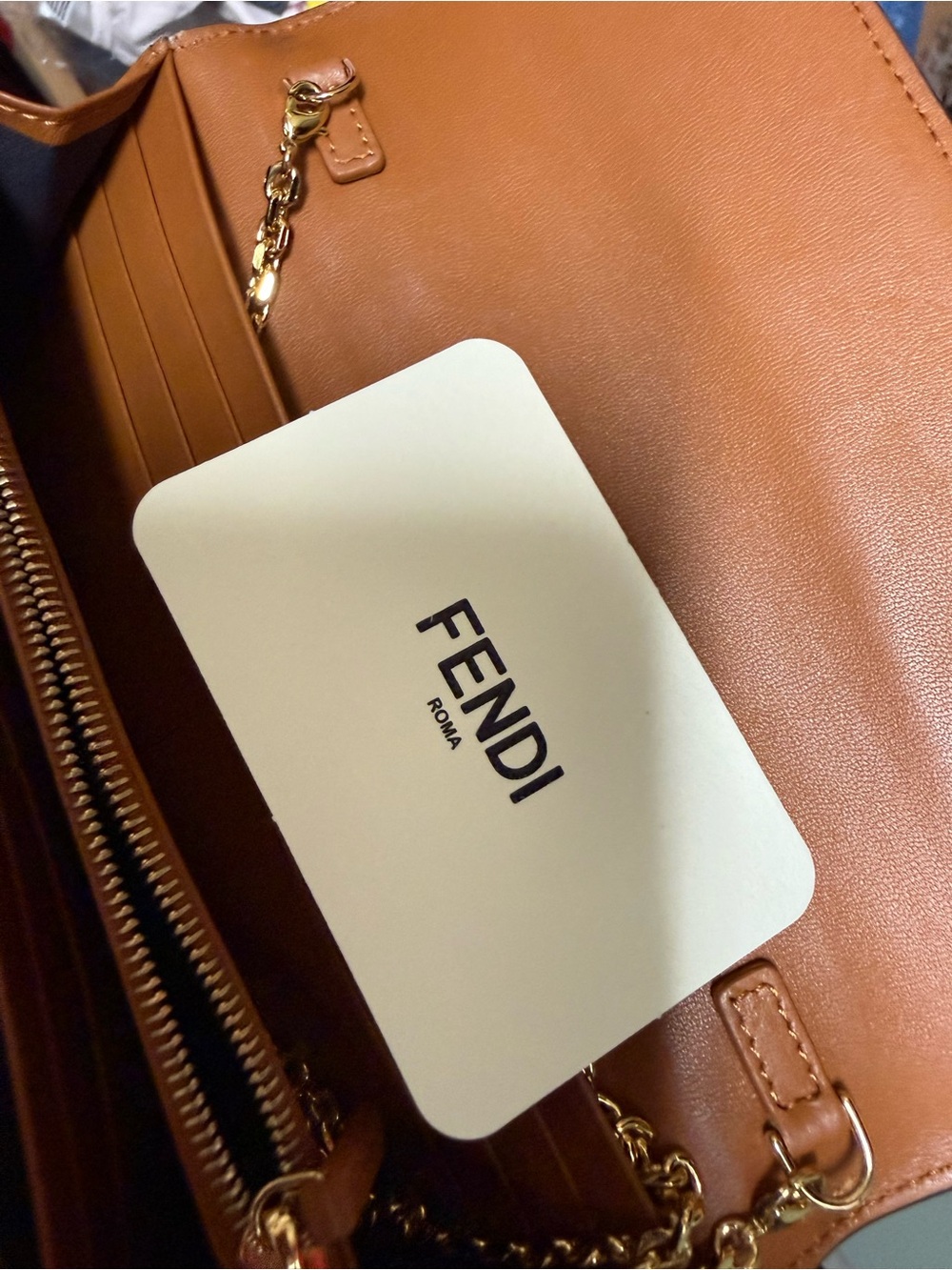 Fendi Embossed Leather Clutch in Cognac with Gold-Tone Hardware - Picture 3 of 7